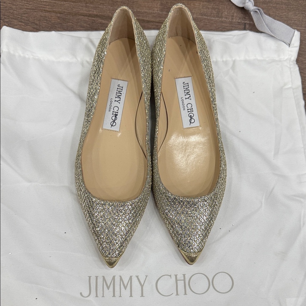 Jimmy Choo Sparkling Gold Flats